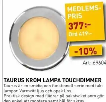 SeaSea Taurus krom lampa touchdimmer erbjuda