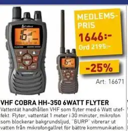 SeaSea Teknik är cobra marine det självklara vhf cobra hh-350 6watt flyter erbjuda