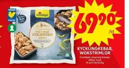 Kycklingkebab, wokstrimlor