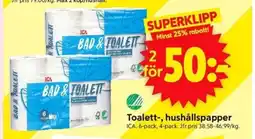 ICA Supermarket Toalett-, hushållspapper erbjuda