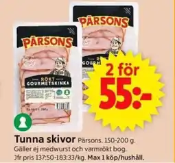 ICA Supermarket Tunna skivor Pärsons. erbjuda