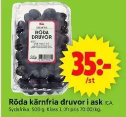 ICA Supermarket Röda kärnfria druvor i ask ICA. Sydafrika erbjuda