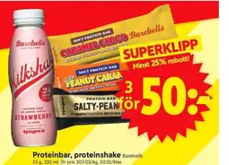 ICA Supermarket Proteinbar, proteinshake Barebells. erbjuda