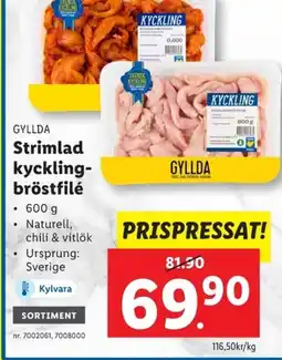 Lidl GYLLDA Strimlad kyckling- bröstfilé erbjuda