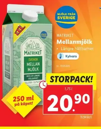 Lidl MATRIKET Mellanmjölk erbjuda