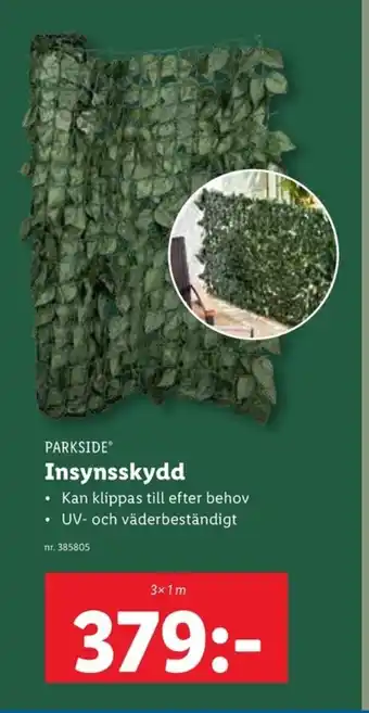 Lidl PARKSIDE Insynsskydd erbjuda