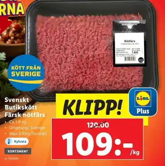 Lidl Svenskt Butikskött Färsk nötfärs erbjuda