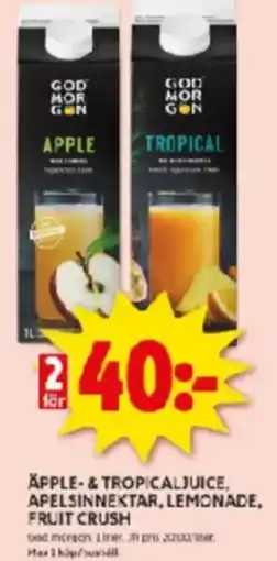 ICA Kvantum Apple- & tropicaljuice, apelsinnektar, lemonade, fruit crush erbjuda