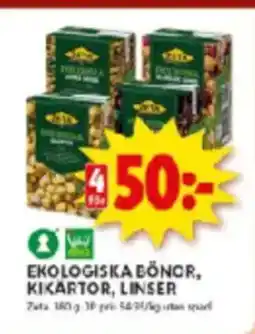 ICA Kvantum EKOLOGISKA BÖNCR, KIKARTOR, LINSER erbjuda