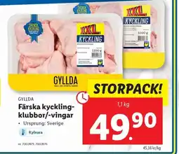 Lidl GYLLDA Färska kyckling- klubbor/-vingar erbjuda