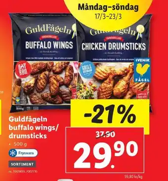 Lidl Guldfågeln buffalo wings/ drumsticks erbjuda