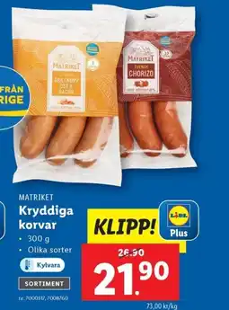 Lidl MATRIKET Kryddiga korvar erbjuda