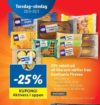 Lidl 25% rabatt på all fika och våfflor från Confiserie Firenze erbjuda