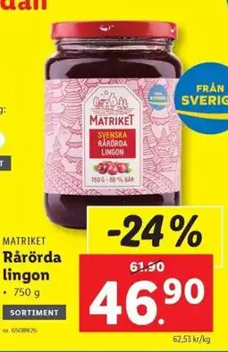 Lidl MATRIKET Rårörda lingon erbjuda