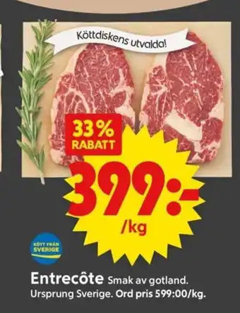 ICA Supermarket Entrecôte Smak av gotland. Ursprung Sverige. erbjuda