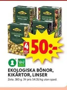 ICA Kvantum ZETA Ekologiska bönor, kikärtor, linser erbjuda