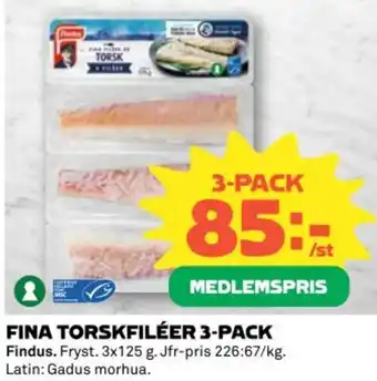 Coop FINDUS Fina torskfiléer 3-pack erbjuda