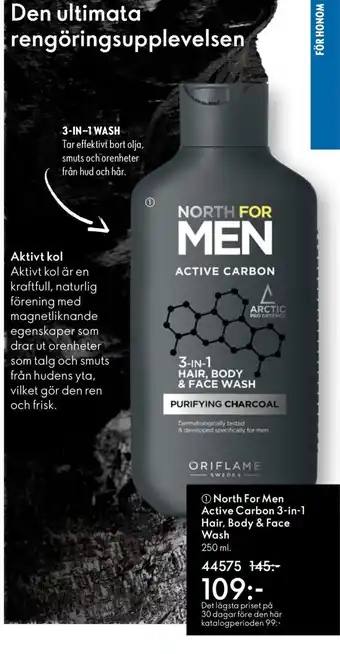 Oriflame North For Men Active Carbon 3-in-1 Hair, Body & Face Wash erbjuda