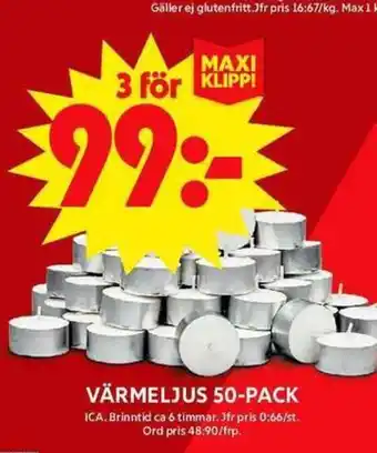 ICA Maxi VÄRMELJUS 50-PACK erbjuda