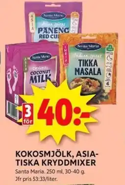 ICA Kvantum SANTA MARIA Kokosmjölk, Asia- tiska kryddmixer erbjuda