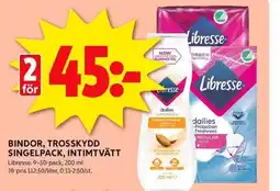 ICA Kvantum LIBRESSE Bindor, trosskydd singelpack, intimtvätt erbjuda