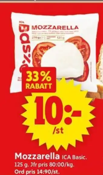 ICA Supermarket Mozzarella ICA Basic. erbjuda