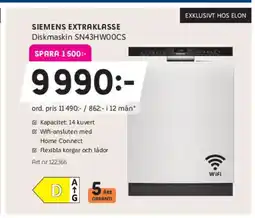 Elon SIEMENS EXTRAKLASSE Diskmaskin SN43HWOOCS erbjuda