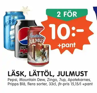 Läsk, lättöl, julmust