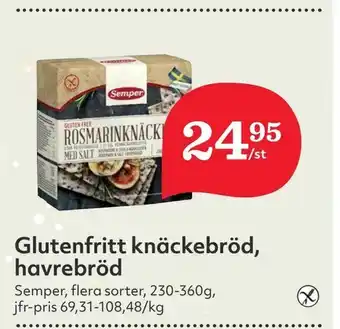 Hemköp Glutenfritt knäckebröd, havrebröd erbjuda