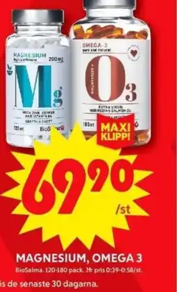 ICA Maxi MAGNESIUM, OMEGA 3 erbjuda