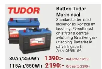 Erlandsons Brygga Batteri Tudor Marin dual erbjuda