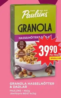 Willys GRANOLA HASSELNÖTTER & DADLAR erbjuda