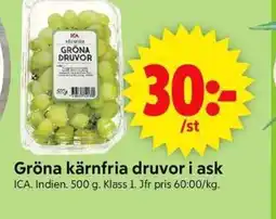 ICA Supermarket Gröna kärnfria druvor i ask ICA. erbjuda