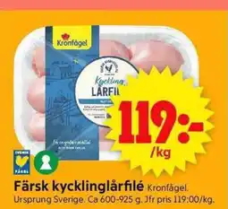 ICA Supermarket Färsk kycklinglårfilé Kronfågel. erbjuda