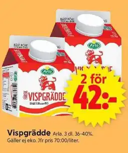 ICA Supermarket Vispgrädde Arla. 3 dl. 36-40%. erbjuda