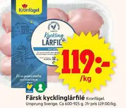 ICA Supermarket Färsk kycklinglårfilé Kronfågel. erbjuda