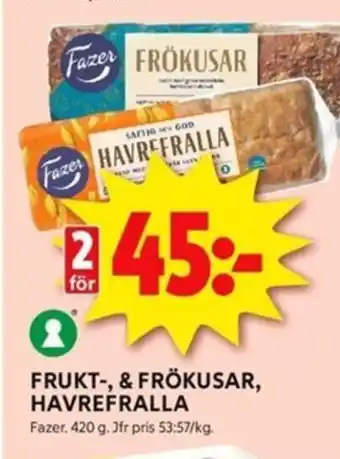 ICA Kvantum FAZER Frukt-, & frökusar, havrefralla erbjuda