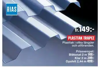 Plasttak Trapez Blåtonat 2m