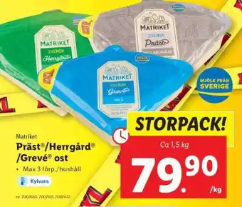 Lidl Matriket Präst /Herrgård /Grevé ost erbjuda