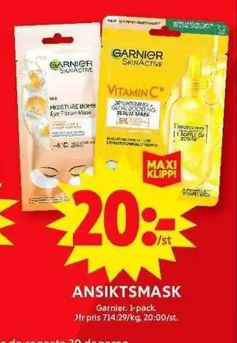 ICA Maxi GARNIER Ansiktsmask erbjuda