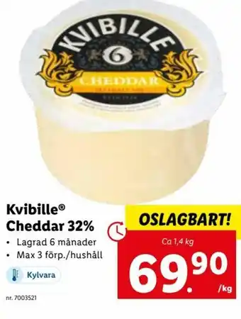 Lidl Kvibille Cheddar 32% 1,4kg erbjuda