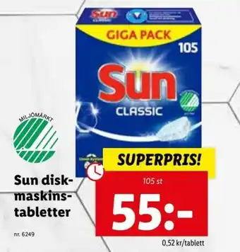 Lidl Sun diskmaskinstabletter 105 st erbjuda
