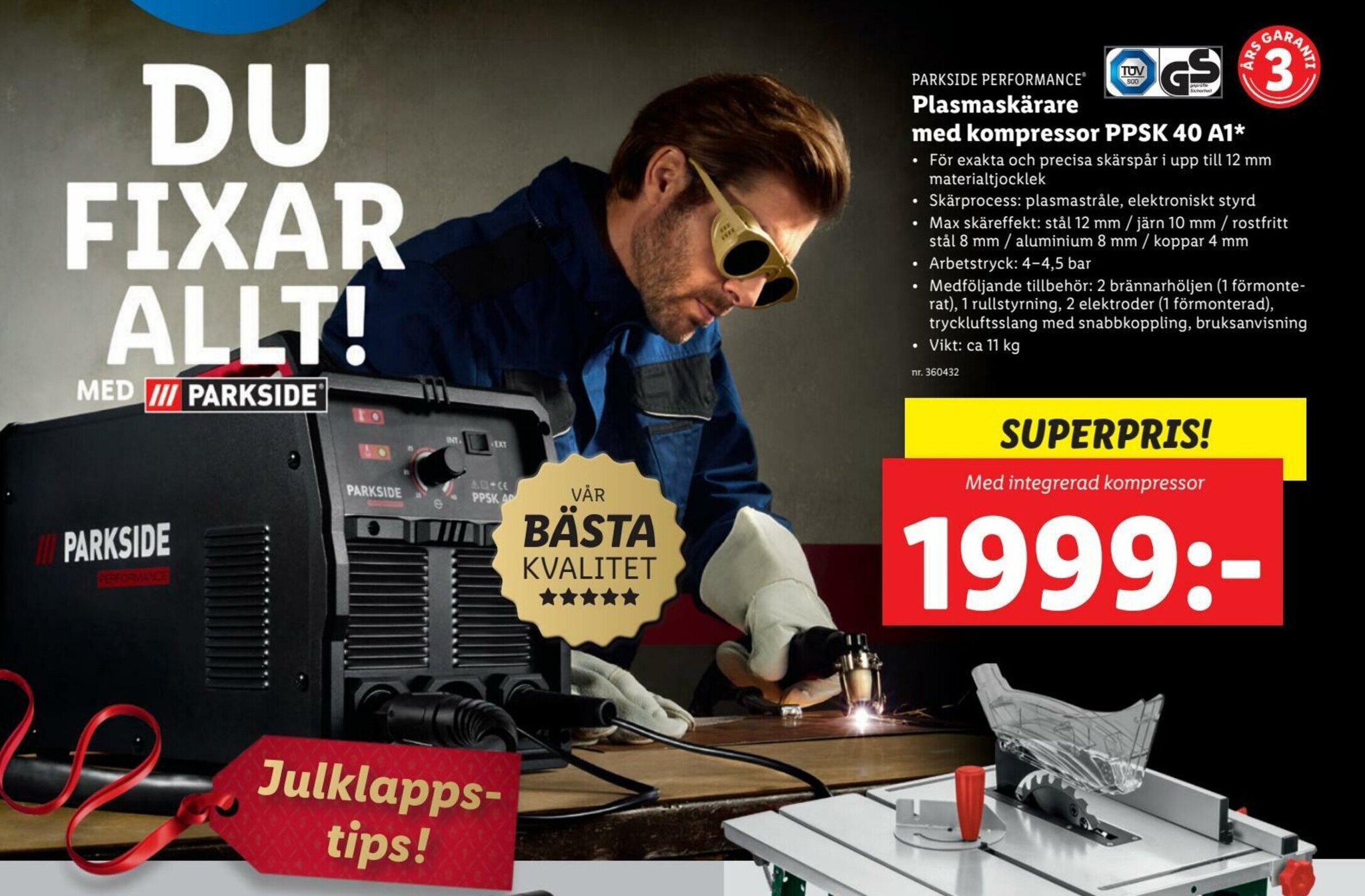 Parkside Performance Plasmaskärare med kompressor PPSK 40 A1