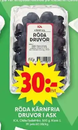 ICA Maxi RÖDA KÄRNFRIA DRUVOR I ASK erbjuda