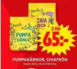 ICA Maxi PUMPAKÄRNOR, CHIAFRÖN erbjuda