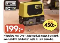 Bo Ohlsson RYOBI Högtalare mini One+. Räckvidd erbjuda