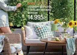 Mio Utegrupp med soffa. 2 fåtöljer och bord Meridan erbjuda