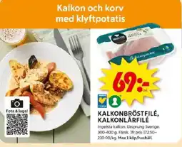 ICA Kvantum Kalkonbröstfilé, kalkonlårfilé erbjuda