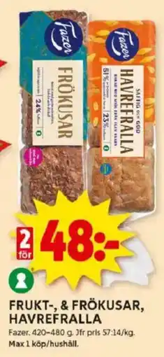 ICA Kvantum FAZER Frukt-, & frökusar, havrefralla erbjuda