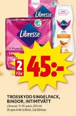 ICA Kvantum LIBRESSE Trosskydd singelpack, bindor, intimtvätt erbjuda